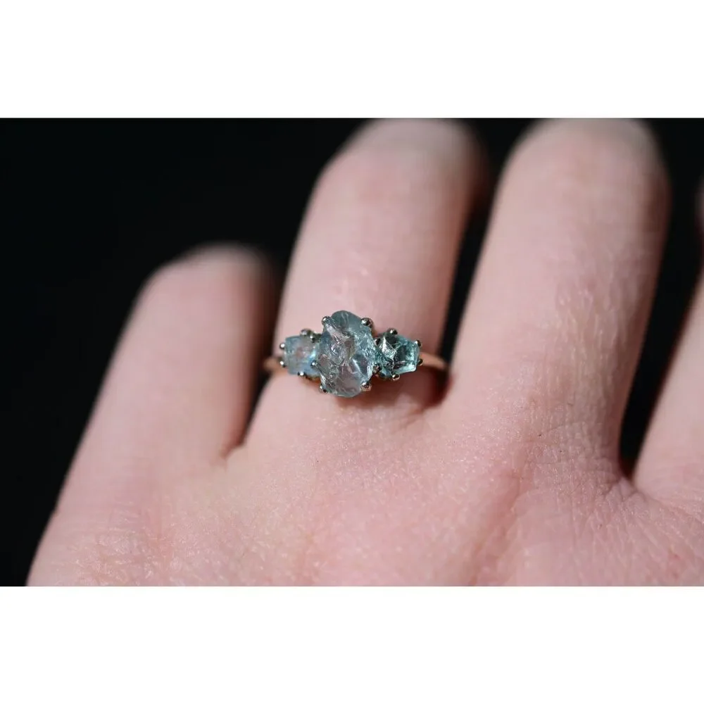 Rough aquamarine engagement ring size 3 4 5 6 7 8 9 10 11 12